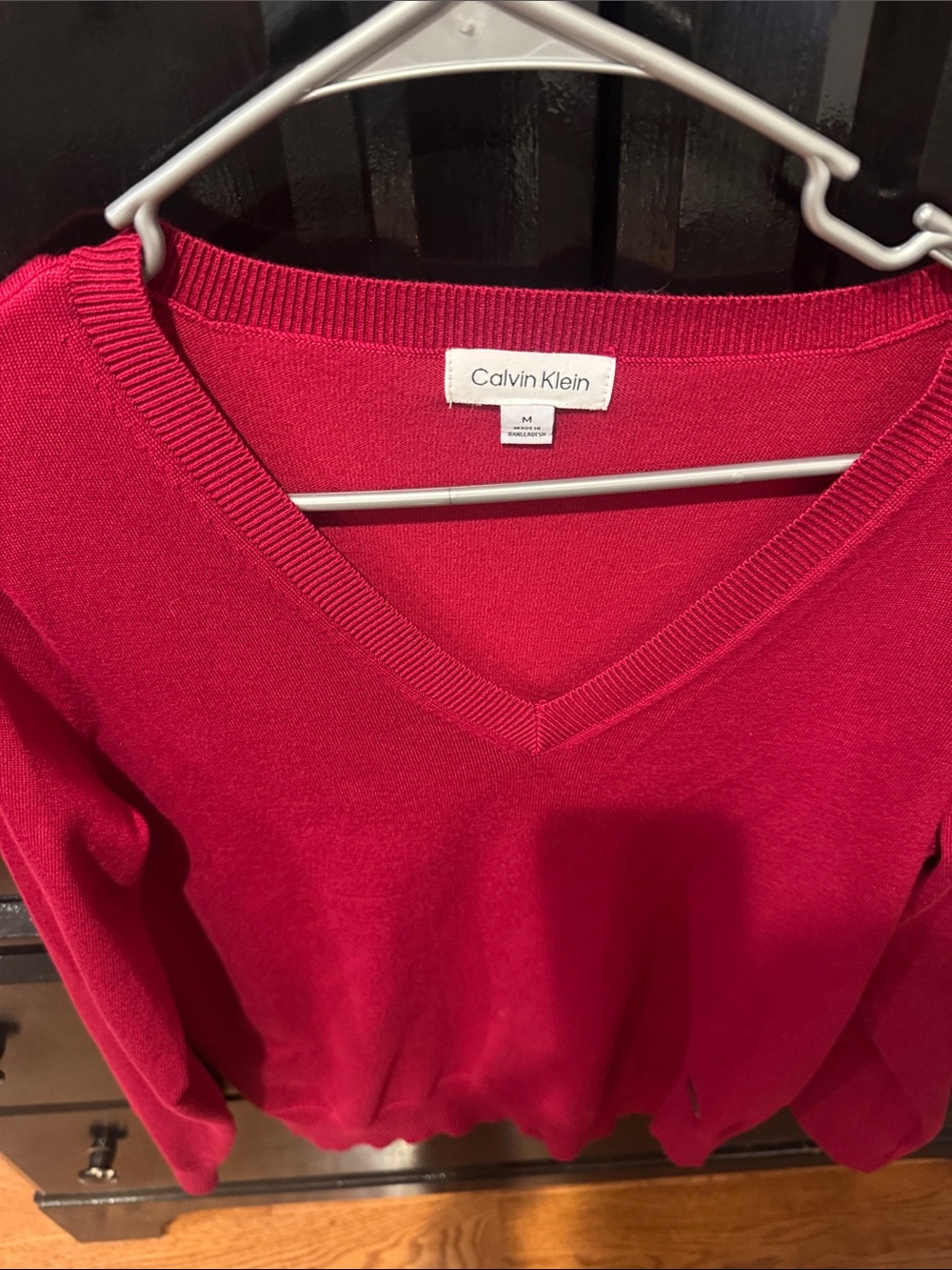 Calvin Klein Women's V-Neck Sweater in Rich Berry Red